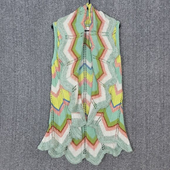 Anthropologie Rosie Neira Sweater Womens XS/S Green Chevron Sleeveless Cardigan - Picture 1 of 15